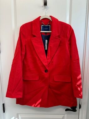 NWT J.Crew Bold Red Blazer-Coat Italian Wool-Cashmere Blend Size Large
